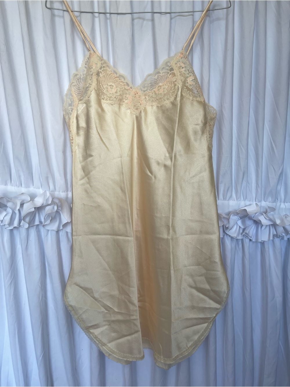 Vintage Pale Yellow Lace-Trim Slip Chemise